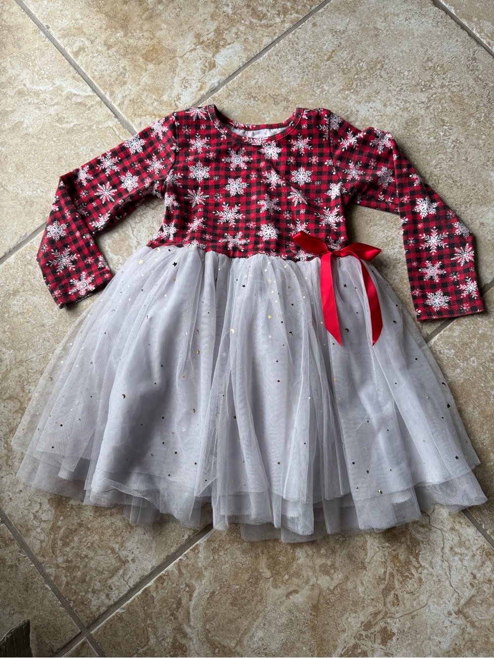 UB, Red Plaid, Snowflake Top with White Tulle Skirt, Dress, Size 7Y